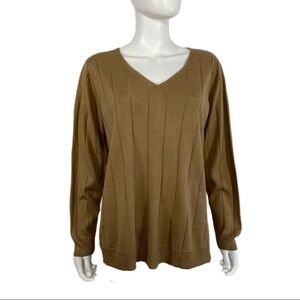 Roaman’s Tan V-Neck Ribbed Knit Sweater
